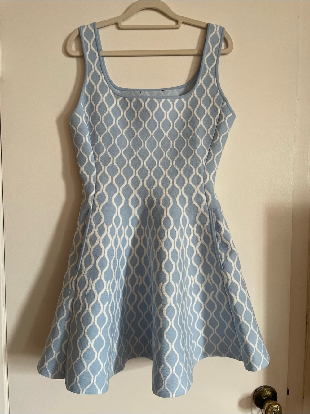 Maje Light Blue & White Patterned Fit-and-Flare Mini Dress
